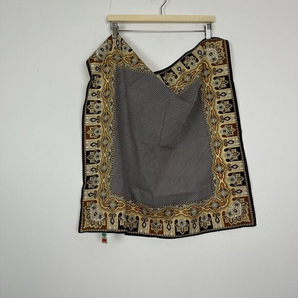 Glentex Vintage Brown Stripe Hand Rolled Hem Square Scarf Polyester Italy - Picture 1 of 5